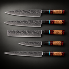 Tenryu Damascus Knife Set, full side profile