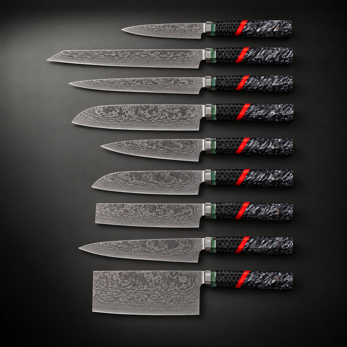 Shingen 9-Piece Knife Set, full side profile