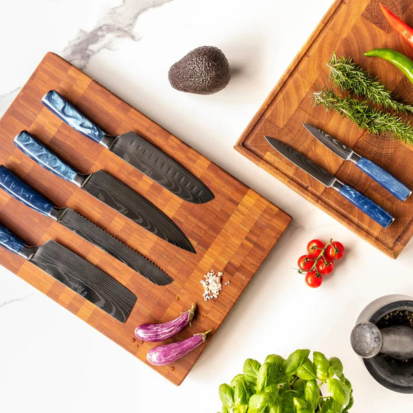 Japanese Damascus Knife Set – 8-Piece Balanced Profile