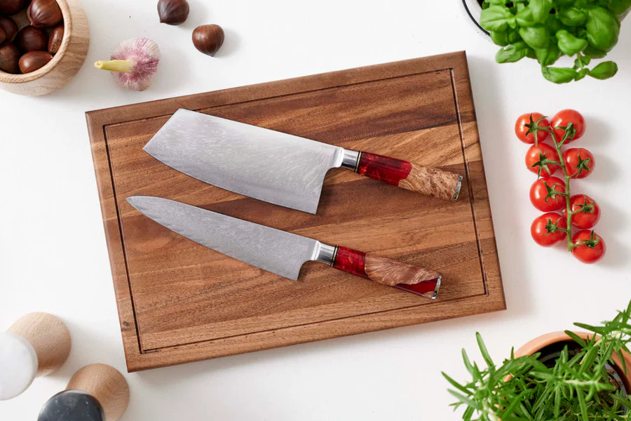 Japanese Damascus Shinku 2-Piece Performance Set – 7.5-Inch (19 cm) & 7.9-Inch (20 cm) Precision Blades