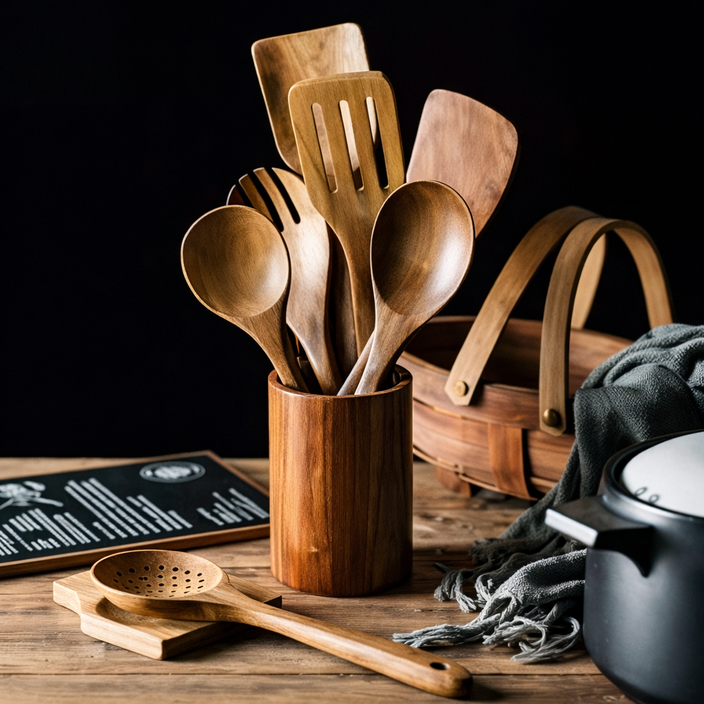 Traditional Japanese Wooden Utensil Set