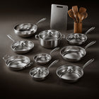 Complete Titanium Kitchen bundle: Okura hammered titanium cookware, cooking pot, titanium cutting board and wooden utensils