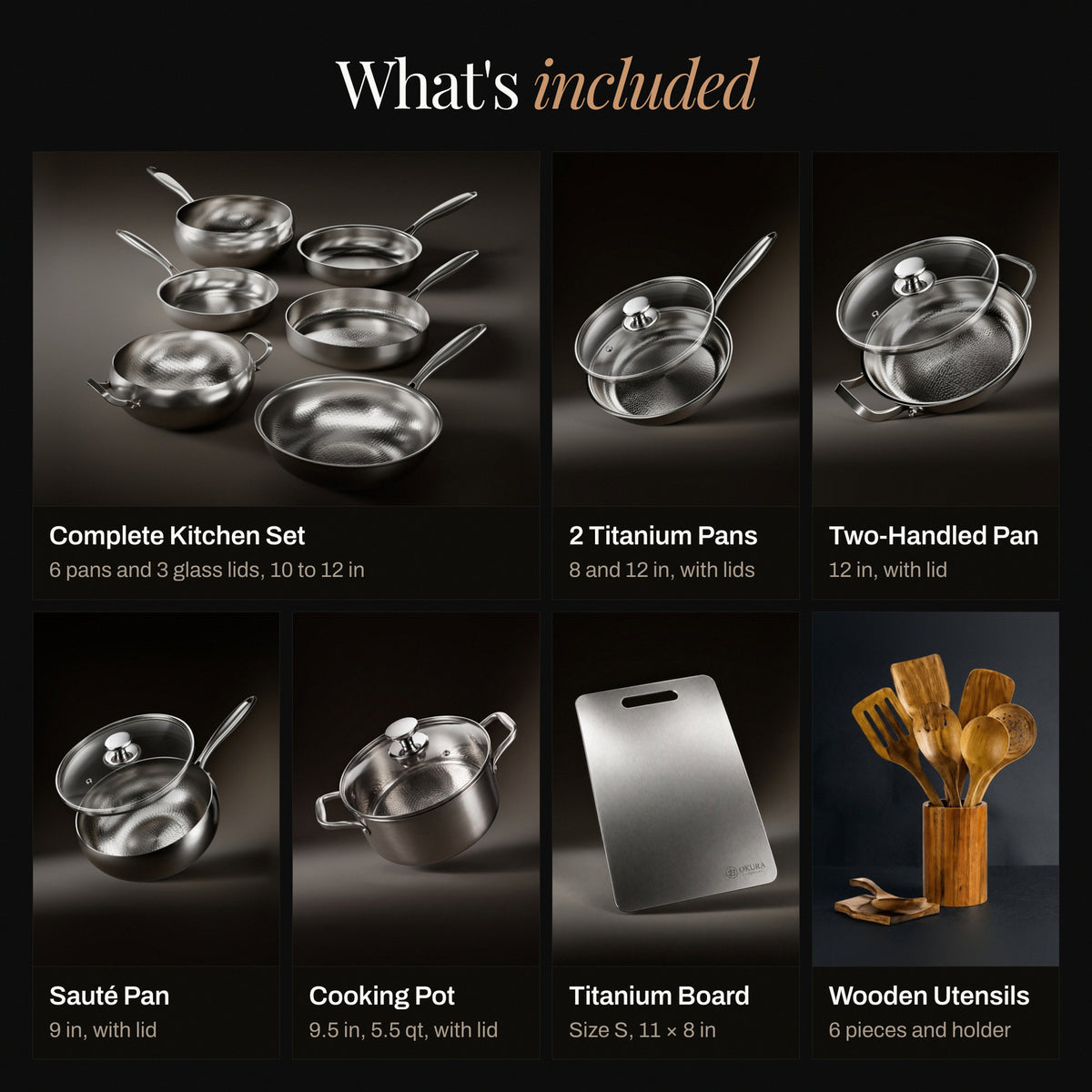 What's included in the bundle, with each item and its size