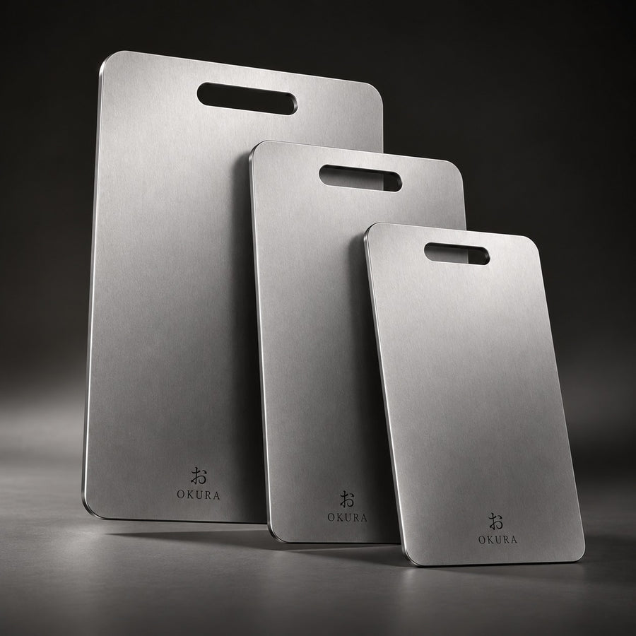 Okura titanium cutting board set — supplied product photograph