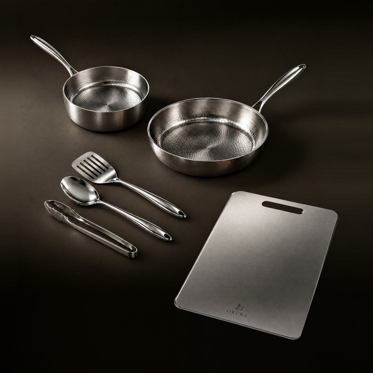 Okura everyday duo set with titanium cutting board and utensils