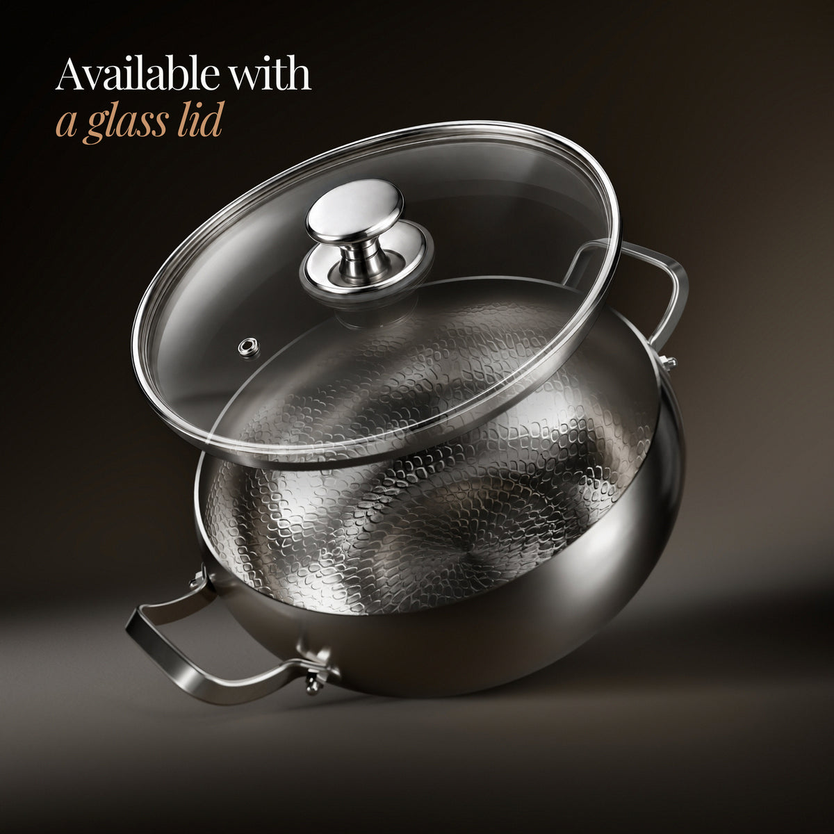 Available with a glass lid: Okura hand-hammered titanium deep pot