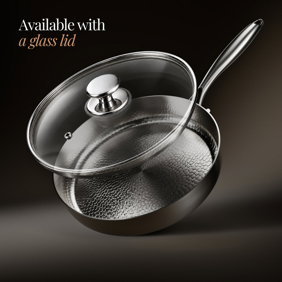 Available with a glass lid: Okura hand-hammered titanium high-wall pan