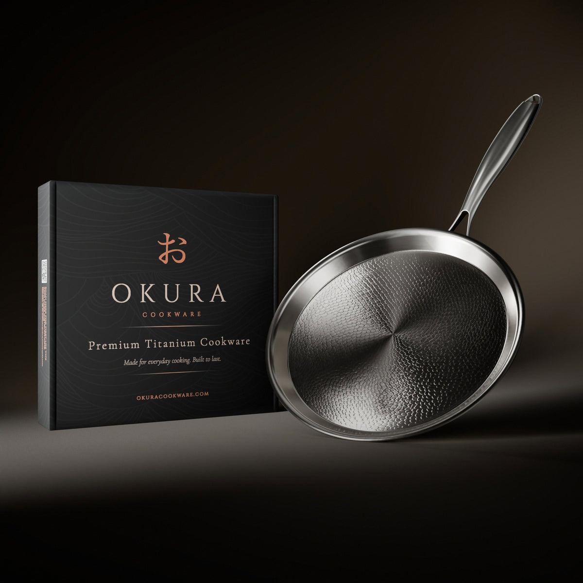 Okura titanium crêpe pan next to the Okura gift box