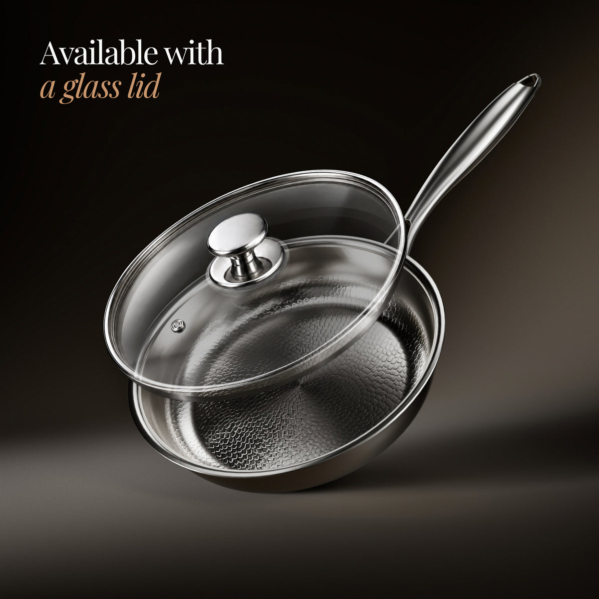 Available with a glass lid: Okura hand-hammered titanium frying pan