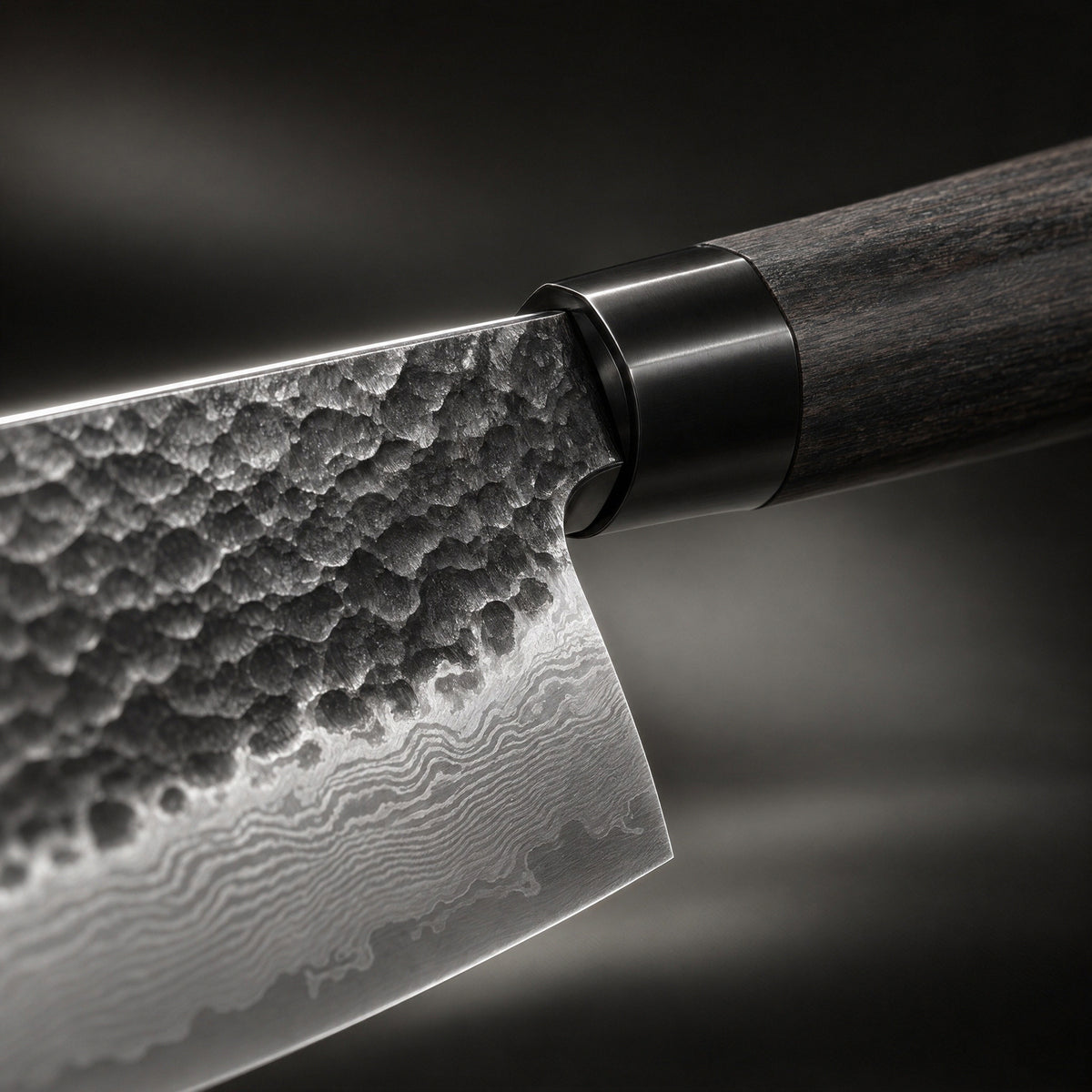 Close-up of the japanese-style chef’s knife blade and handle