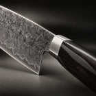 Close-up of the japanese-style chef’s knife blade and handle