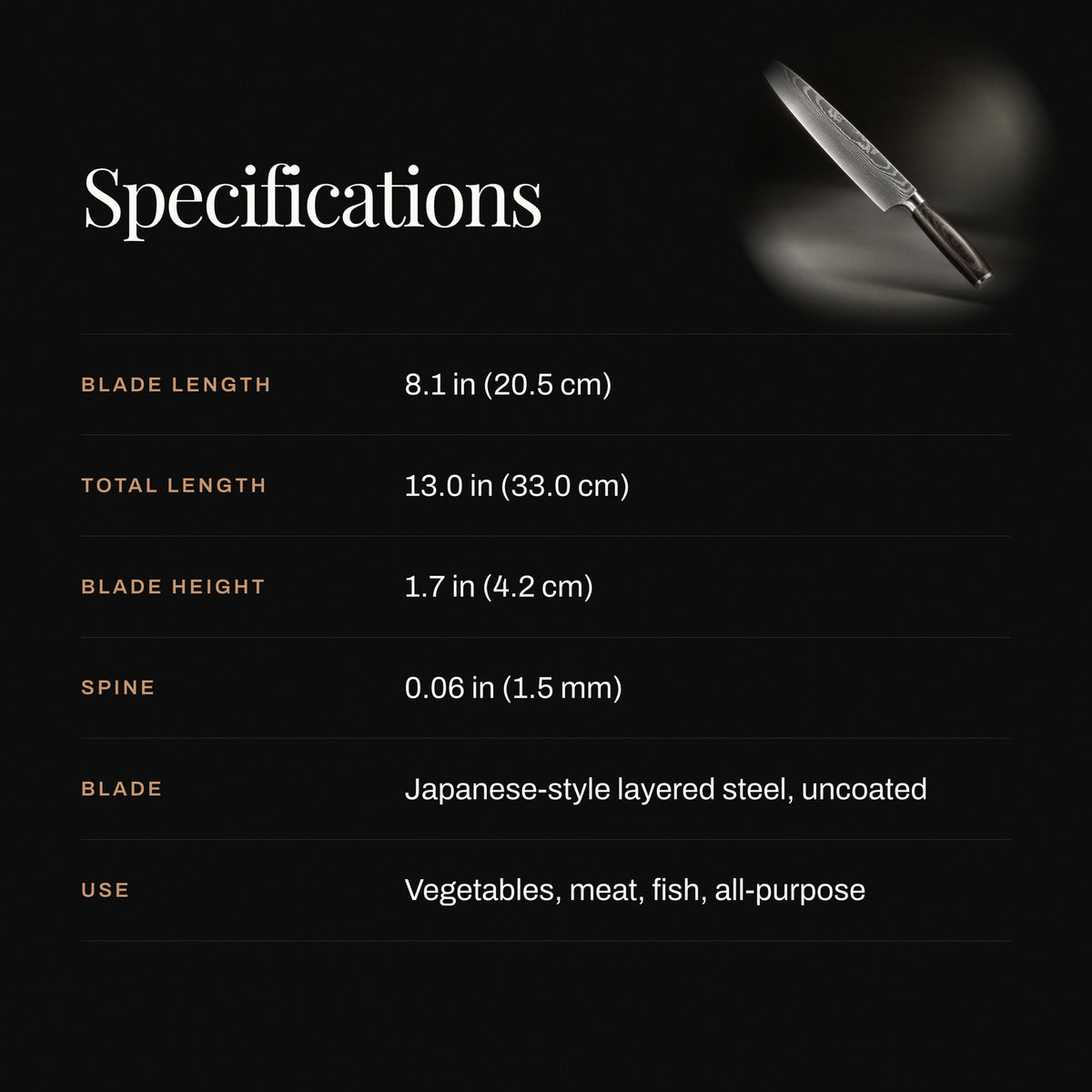 Japanese-Style Chef’s Knife specifications