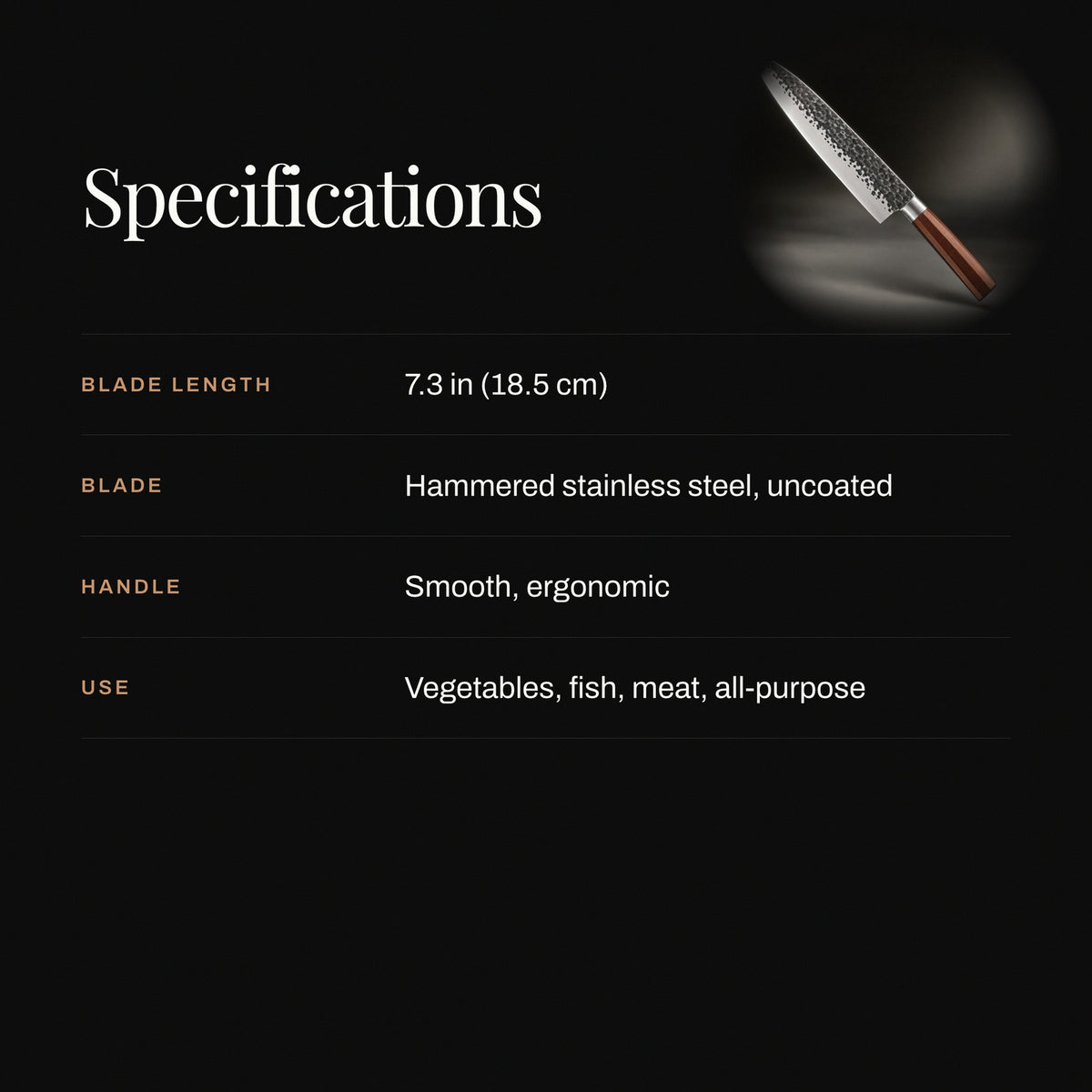 Japanese-Style Hammered Stainless Steel Chef’s Knife specifications