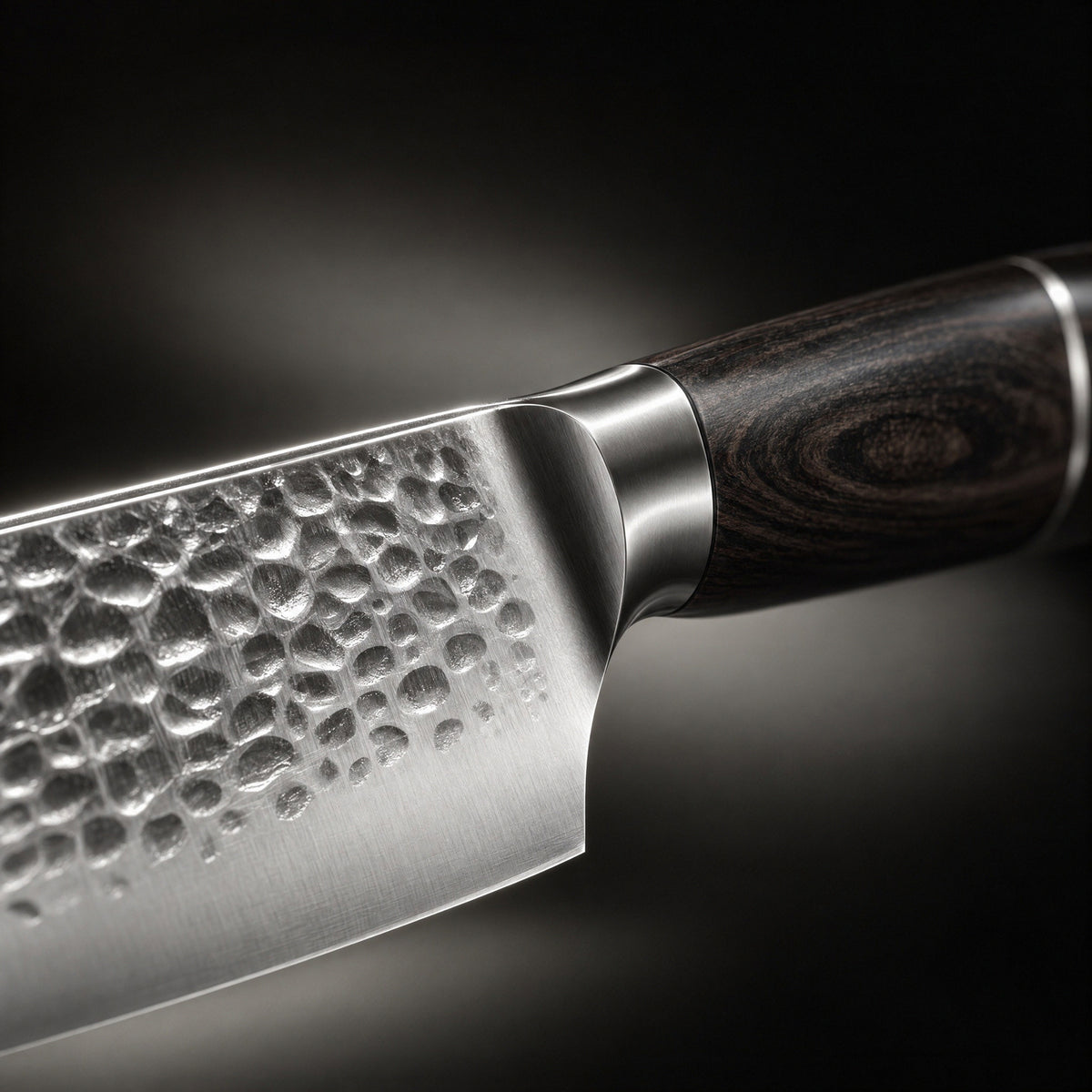 Close-up of the japanese hammered utility knife blade and handle