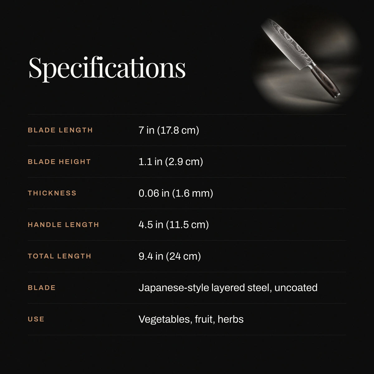 Japanese-Style Santoku Knife specifications