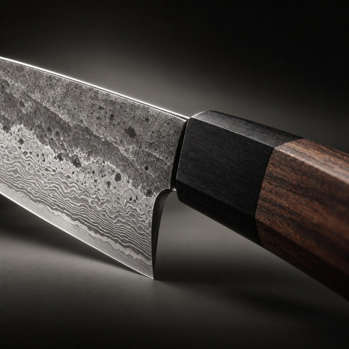 Close-up of the kiritsuke knife blade and handle