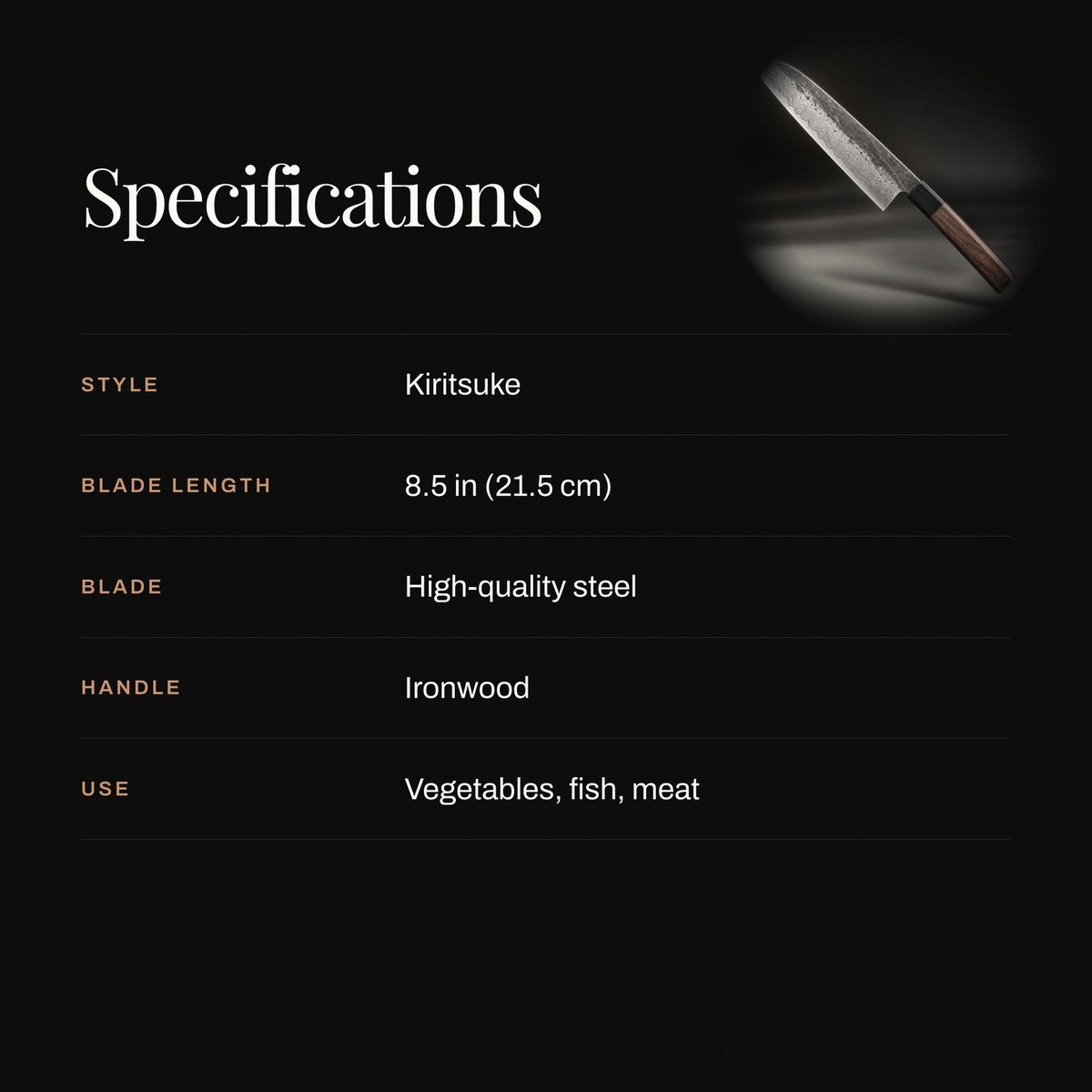 Kiritsuke Knife specifications