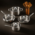 Hammered Titanium Pan & Pot Kitchen Set with Wooden Utensils