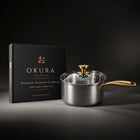 Okura titanium saucepan Limited Edition next to the Okura gift box
