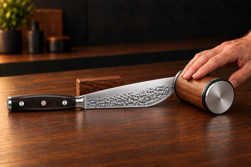 Okura knife sharpening illustration — step-roll