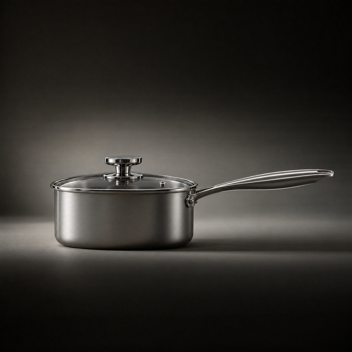 Side view of the Okura titanium saucepan with lid