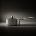 Side view of the Okura titanium saucepan with lid