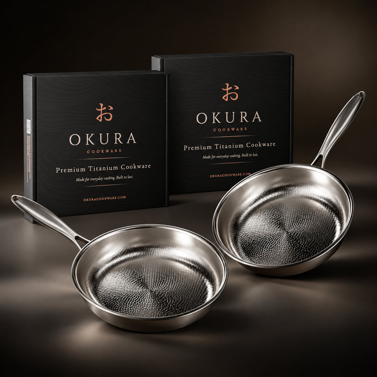 Okura 2-piece set — two same-size hammered titanium pans with two individual boxes