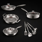 Hand-Hammered Titanium Family Set: 4 Pans & Utensils