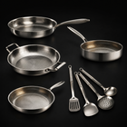 Okura titanium family cookware set with four pans and utensils