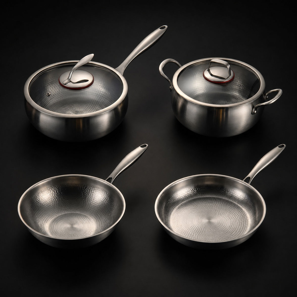Hand-Hammered Titanium Essentials Kitchen Set with 2 Lids (10, 11 & 12 Inch)