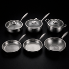 Hand-hammered titanium complete kitchen set of three pans with lids, PFAS-free by Okura