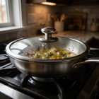 Hand-Hammered Titanium Frying Pan Bundle with 2 Lids (5 Sizes, 8–12 Inch)