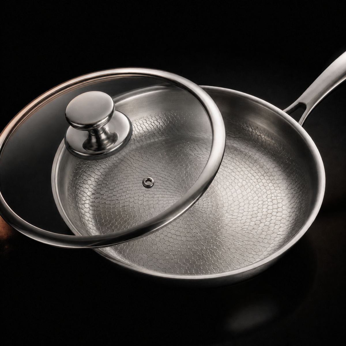Hand-Hammered Titanium Frying Pan Bundle with 2 Lids (5 Sizes, 8–12 Inch)