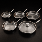 Hand-hammered titanium frying pan bundle of five sizes with two lids, PFAS-free by Okura