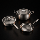 Hand-hammered titanium premium cooking set of three pans with two lids, PFAS-free by Okura