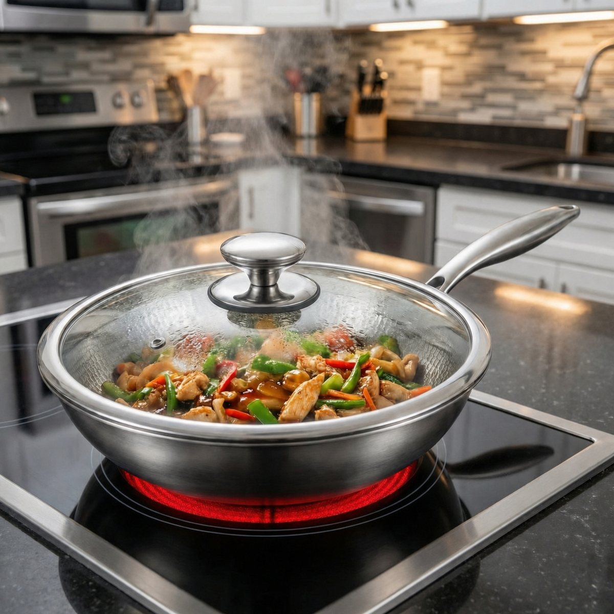 Titanium Wok Pan, Flat-Base Hand-Hammered | Okura