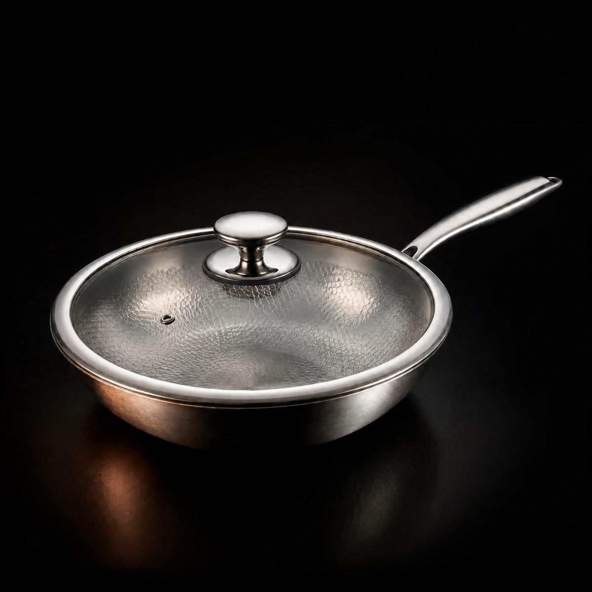 Hand-Hammered Titanium Stir-Fry Set with 1 Lid (8, 8 & 10 Inch)