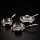Hand-hammered titanium stir-fry set of three pans with a lid, PFAS-free by Okura