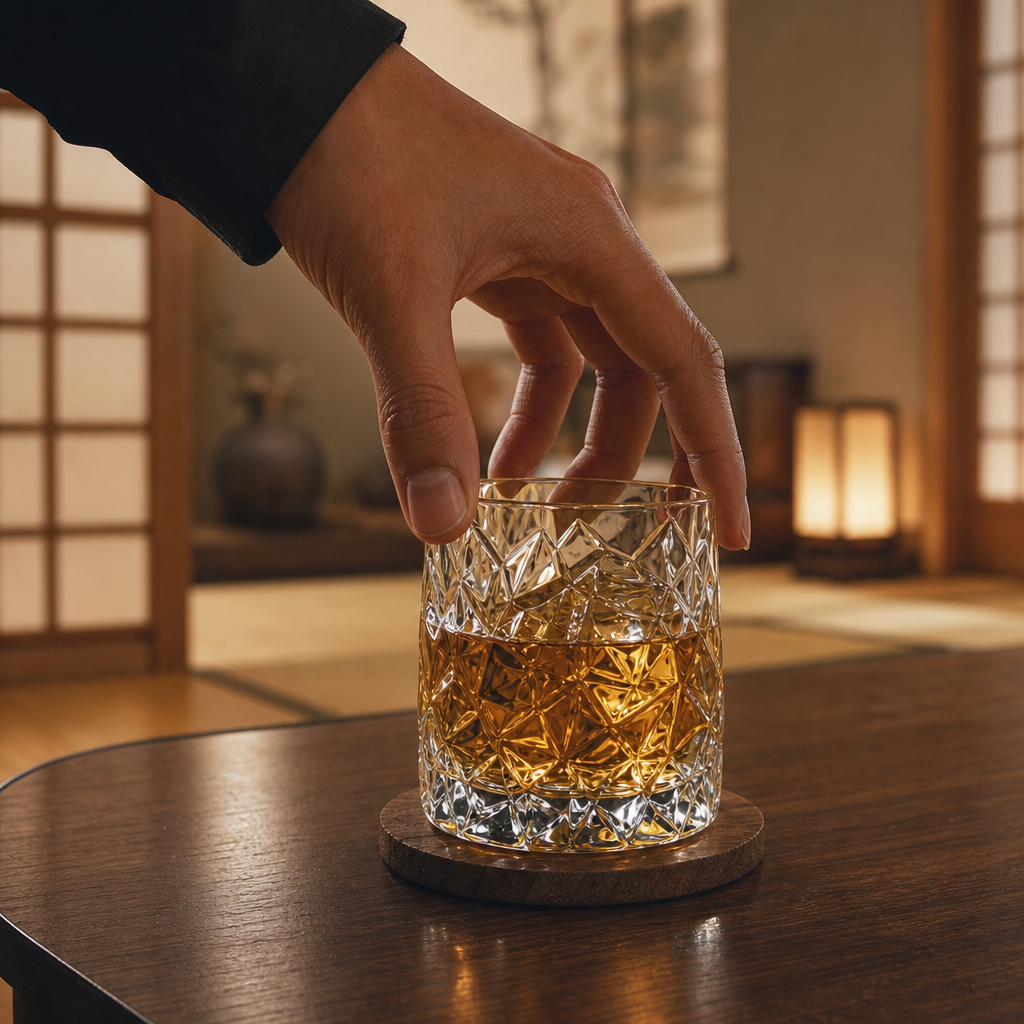 Japanese Edo Kiriko Glacier-Cut Crystal Whisky Glass