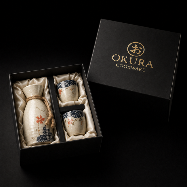 Japanese Sakura Ceramic Sake Flagon Set