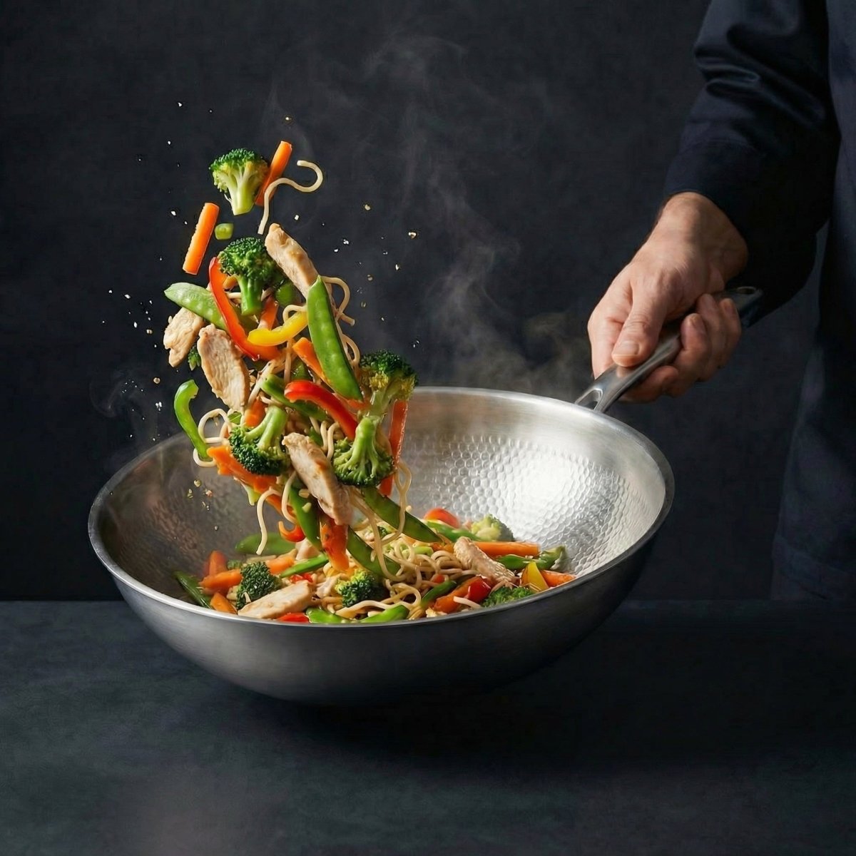 Hand-Hammered Titanium Wok Pan with Flat Base – Okura Cookware