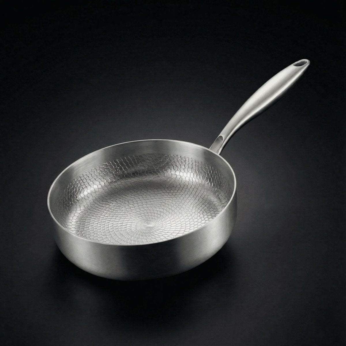 Hand-hammered high-wall titanium pan, deep PFAS-free non-stick cookware by Okura