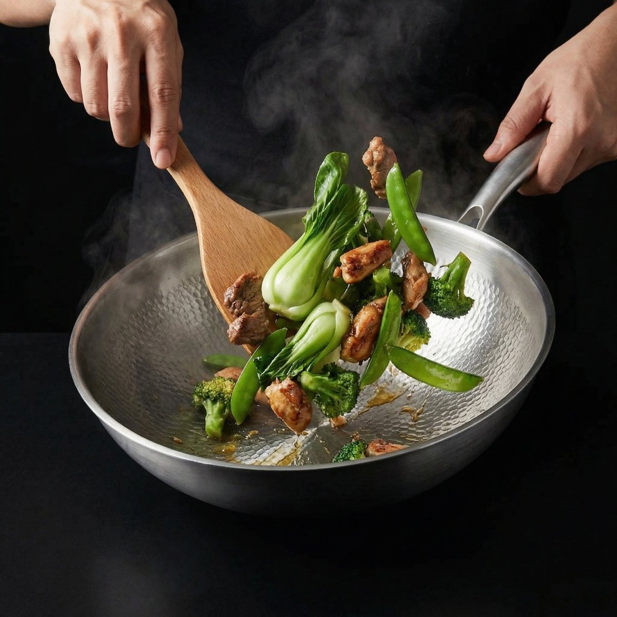 Hand-Hammered Titanium Wok Pan with Flat Base – Okura Cookware
