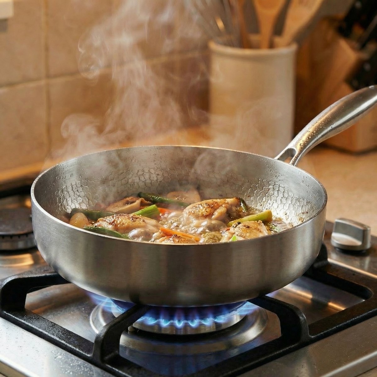 Hand-Hammered High-Wall Titanium Pan – Okura Cookware